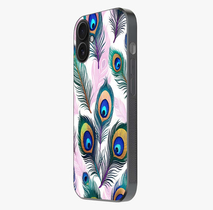 Royal Peacock Feathers Glass Case photographed in natural light showing reflective finish and design depth.