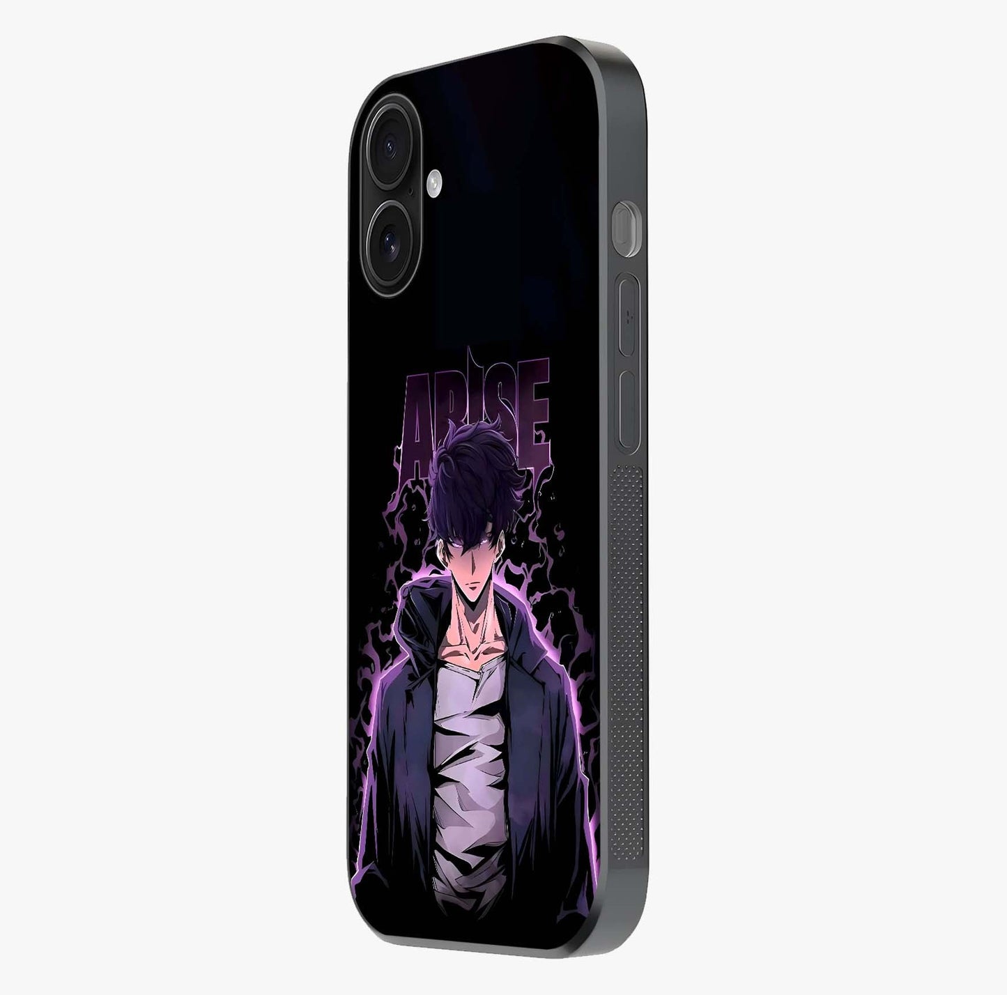 Shadow Monarch Awakening Glass Case photographed in natural light showing reflective finish and design depth.