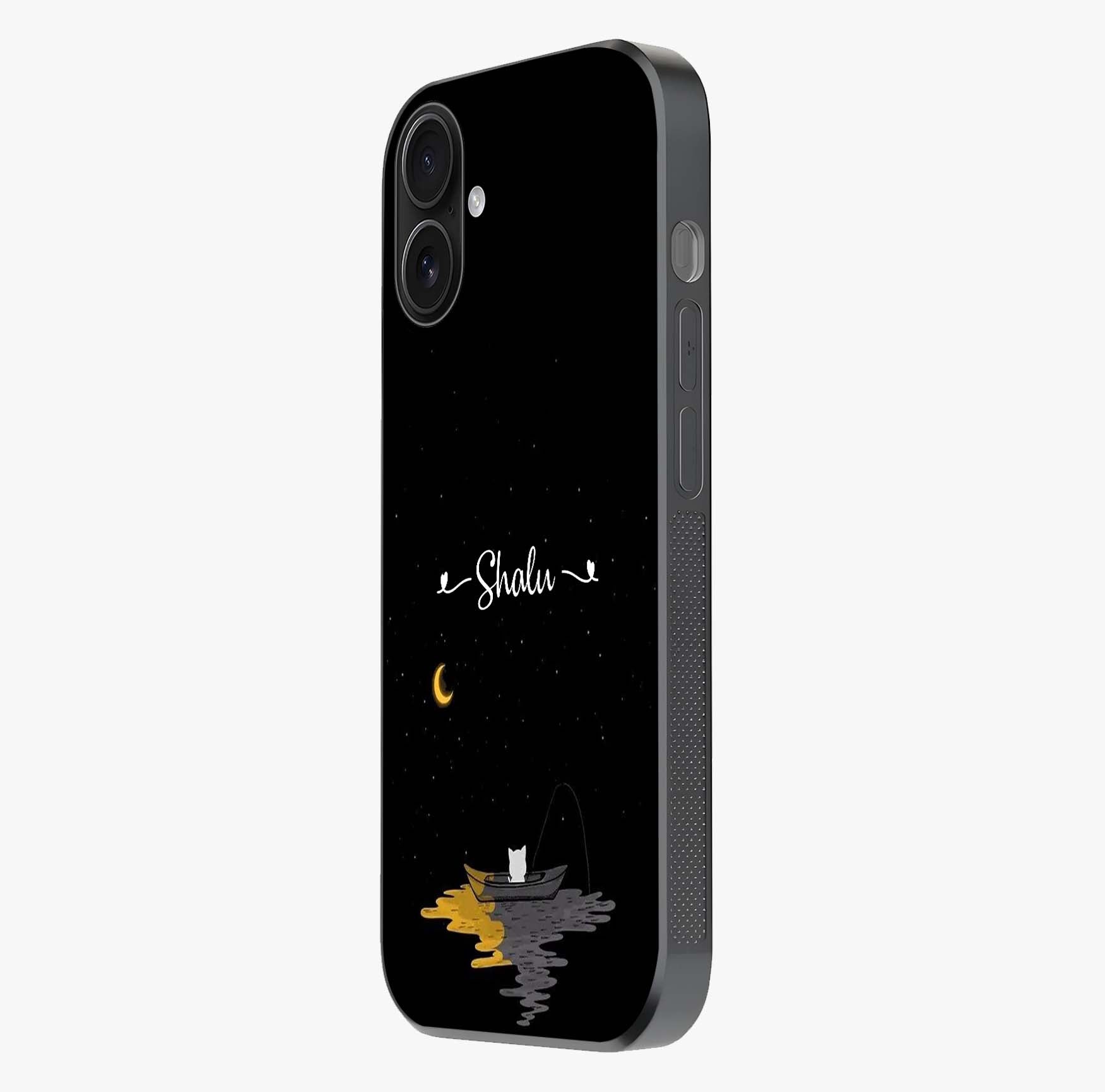 Silent Night Row Glass Case photographed in natural light showing reflective finish and design depth.
