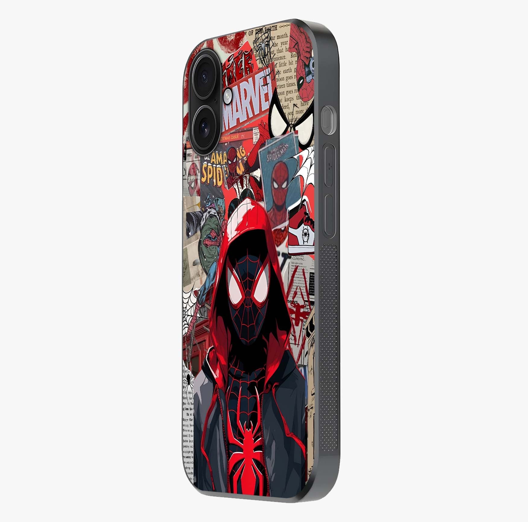 Spider Collage Street Glass Case photographed in natural light showing reflective finish and design depth.