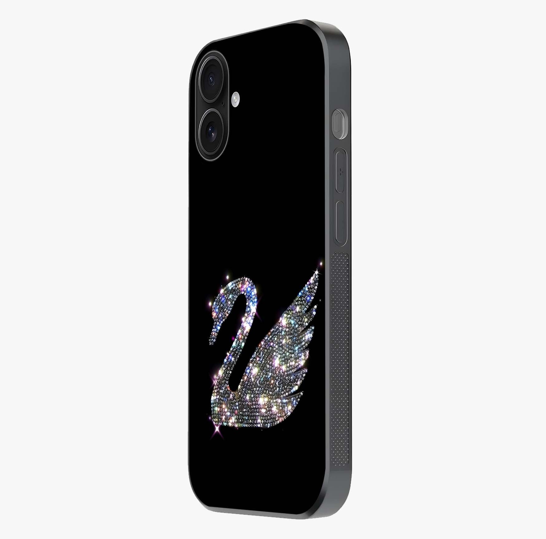 Starlit Swan Grace Glass Case photographed in natural light showing reflective finish and design depth.