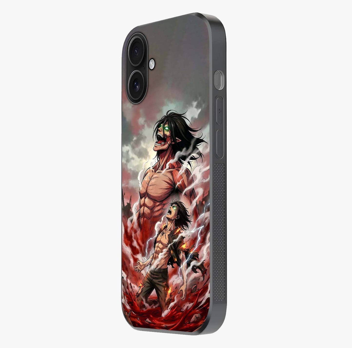 Titan Awakening Fury Glass Case photographed in natural light showing reflective finish and design depth.