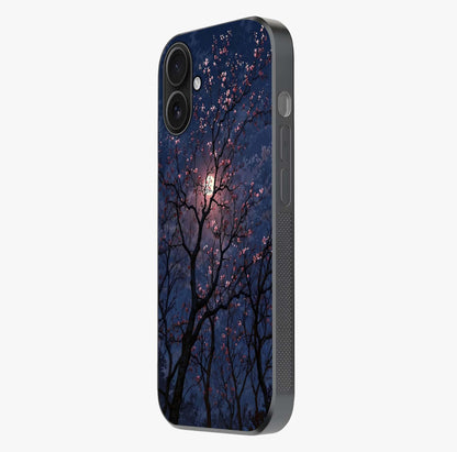 Twilight Sakura Serenade Glass Case photographed in natural light showing reflective finish and design depth.
