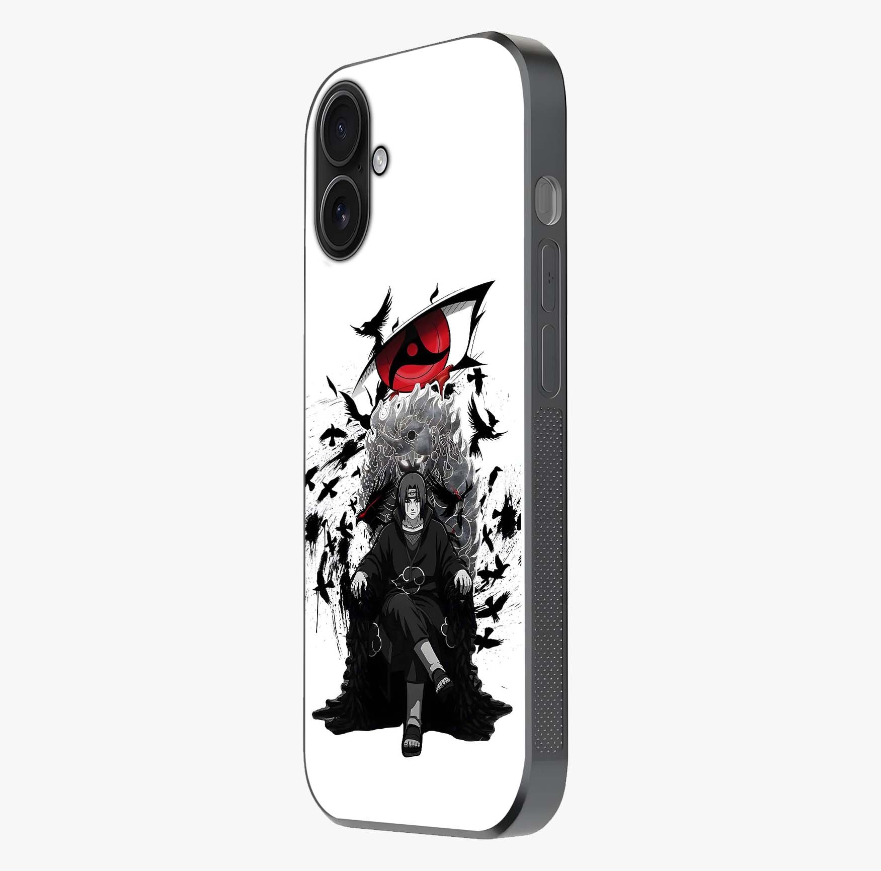 Uchiha Shadow Throne Glass Case photographed in natural light showing reflective finish and design depth.