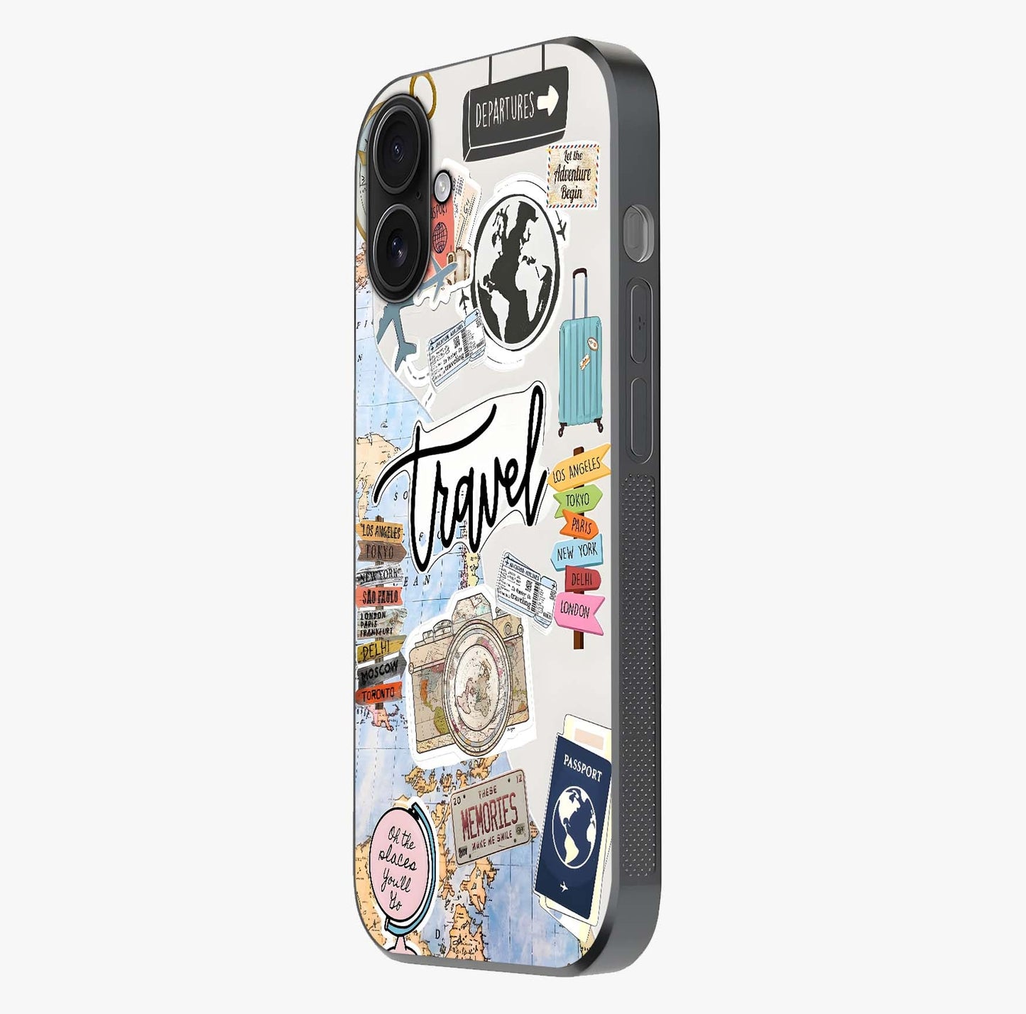 Wanderlust Journal Glass Case photographed in natural light showing reflective finish and design depth.