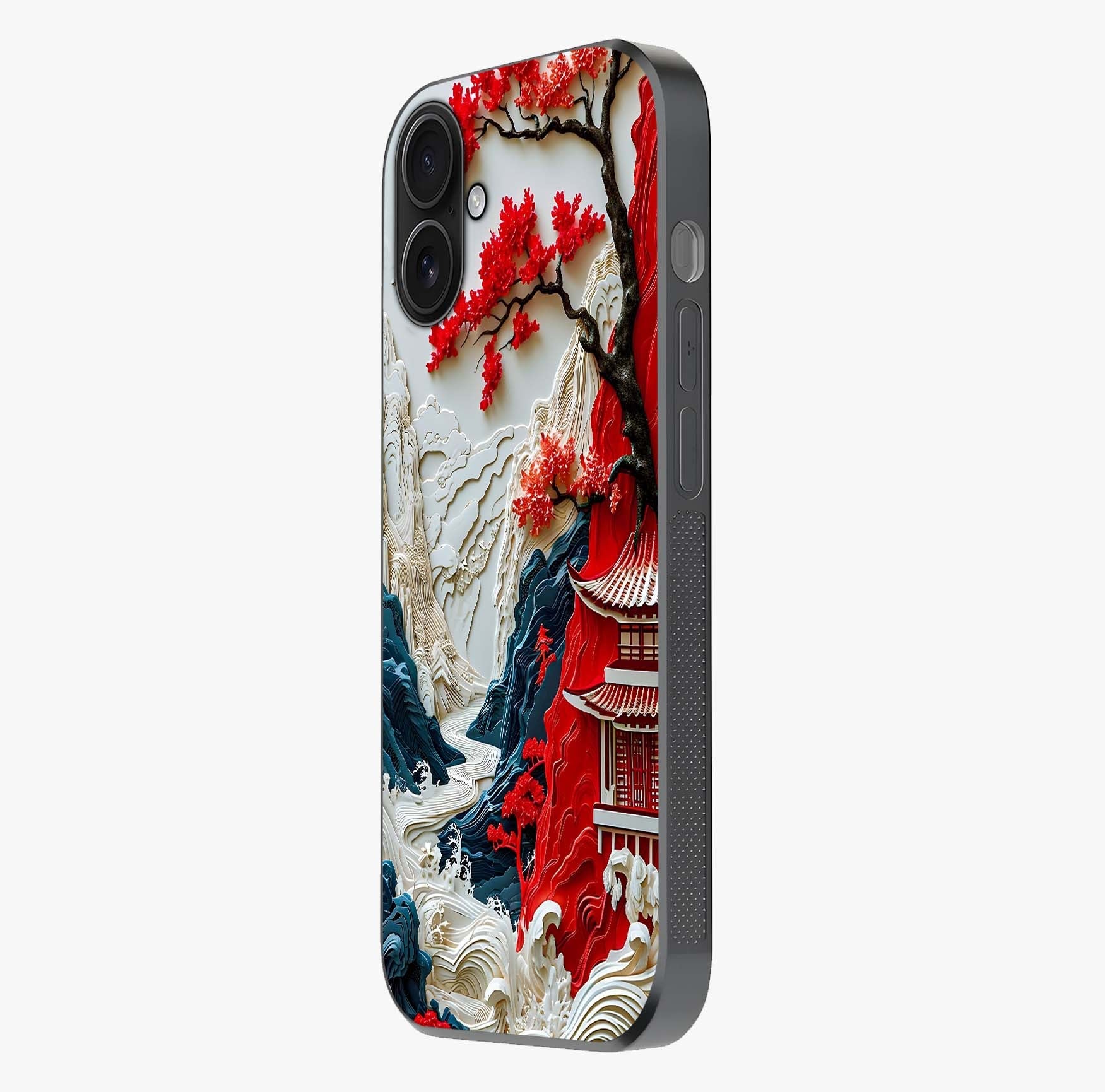 Whispers Of Sakura Waves Glass Case photographed in natural light showing reflective finish and design depth.