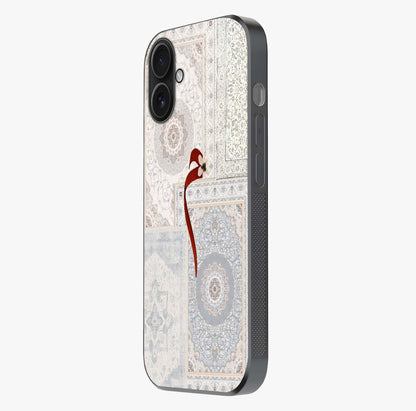 White Aesthetic Bow Glass Case photographed in natural light showing reflective finish and design depth.