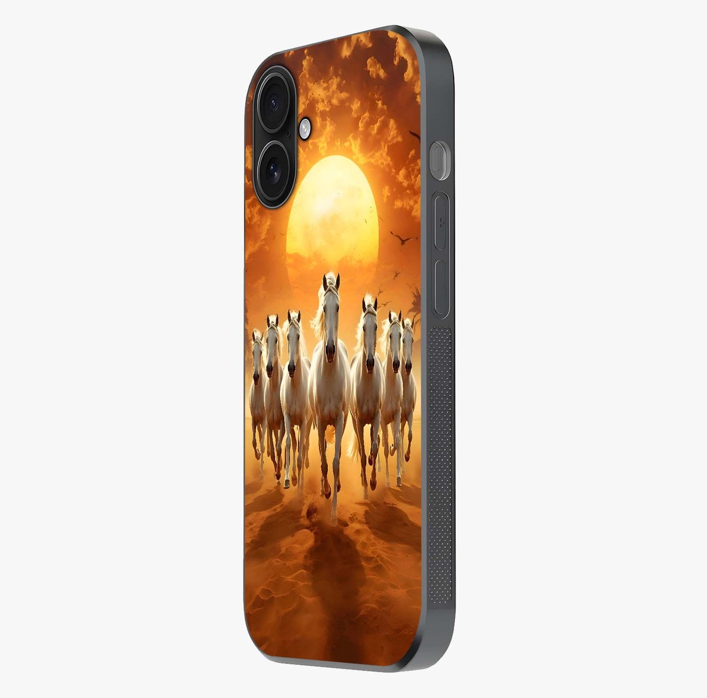 Wild Sunset Majesty Glass Case photographed in natural light showing reflective finish and design depth.