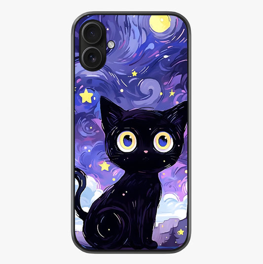 Abstract Cat Art Glass Case showing full back design in clean flat view with glossy glass finish.
