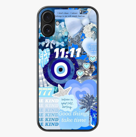 Aesthetic Be Kind Eye Glass Case showing full back design in clean flat view with glossy glass finish.
