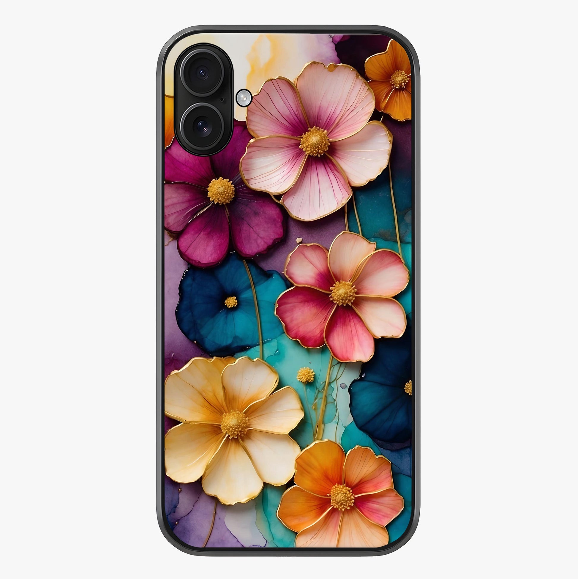 Artlyn Grace Flower Pattern Glass Case showing full back design in clean flat view with glossy glass finish.