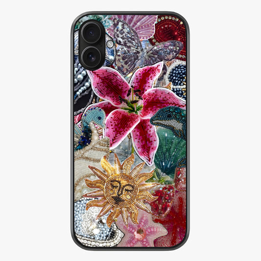 Beaded Garden Fantasy Glass Case showing full back design in clean flat view with glossy glass finish.