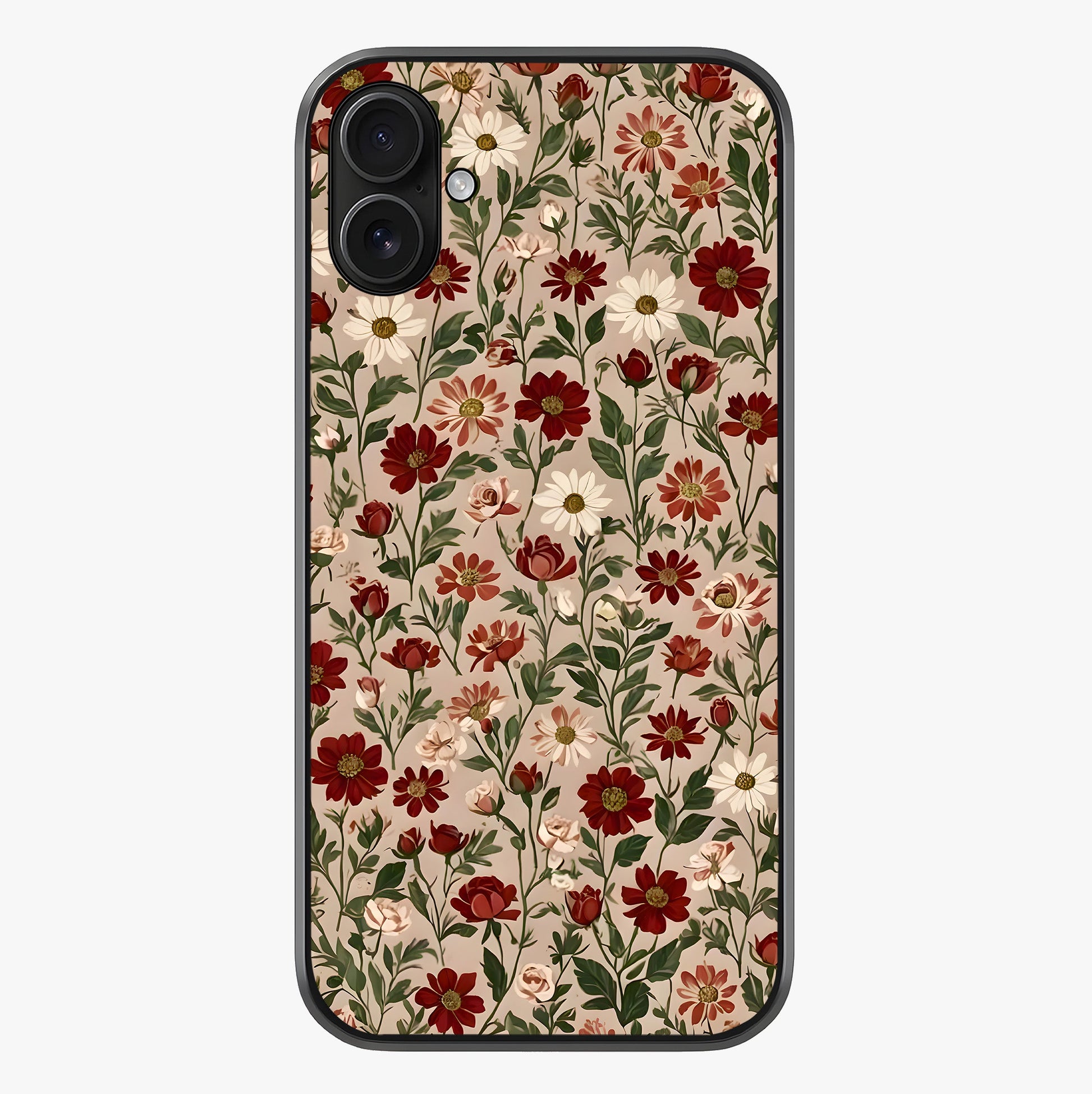 Biege Flower With Leaf Glass Case showing full back design in clean flat view with glossy glass finish.