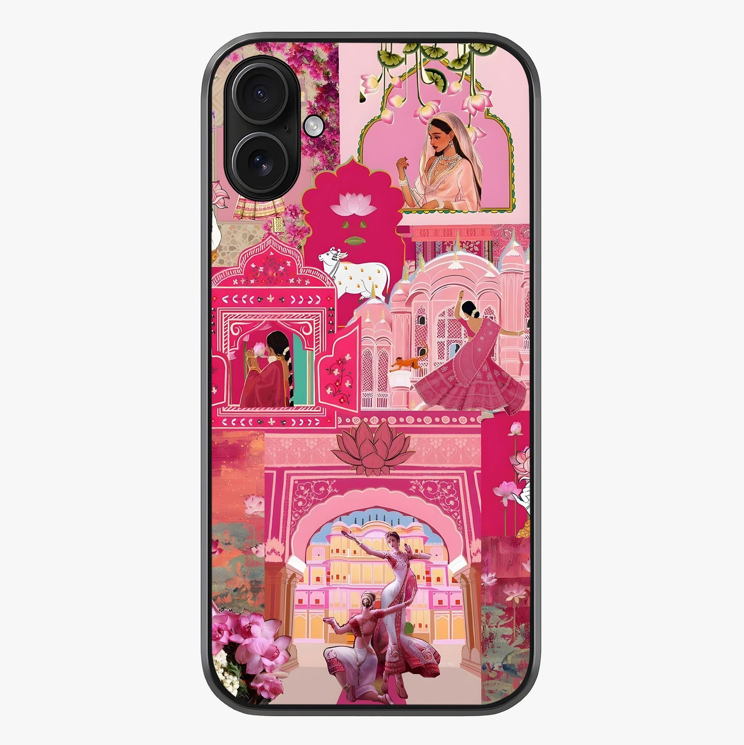 Blossoms Of Rajasthan Glass Case showing full back design in clean flat view with glossy glass finish.