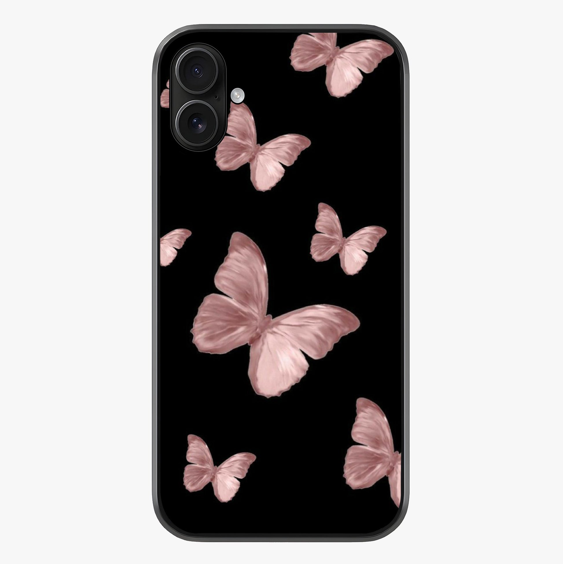 Butterfly Pattern Glass Case showing full back design in clean flat view with glossy glass finish.