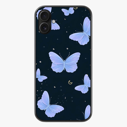 Butterfly With Stars Pattern Glass Case showing full back design in clean flat view with glossy glass finish.
