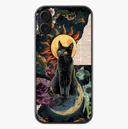 Celestial Black Cat Glass Case showing full back design in clean flat view with glossy glass finish.
