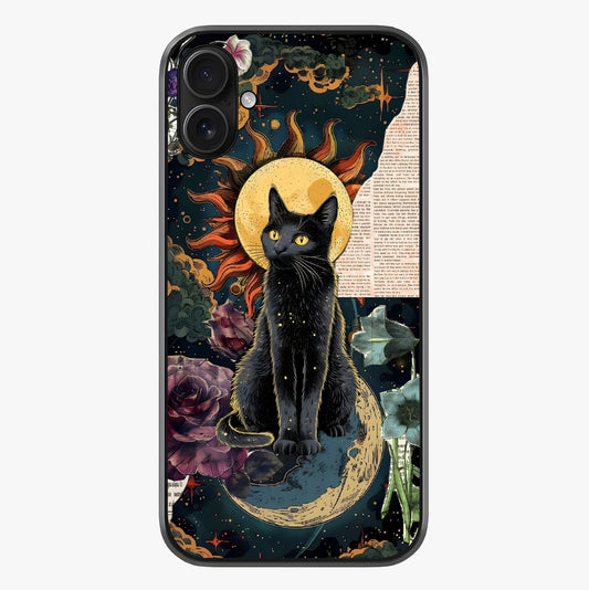 Celestial Black Cat Glass Case showing full back design in clean flat view with glossy glass finish.