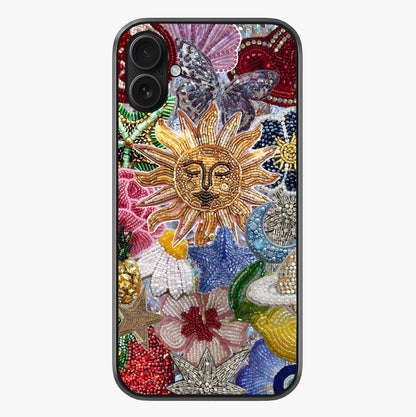 Celestial Floral And Playful Glass Case showing full back design in clean flat view with glossy glass finish.
