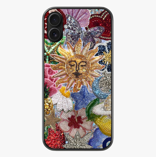 Celestial Floral And Playful Glass Case showing full back design in clean flat view with glossy glass finish.