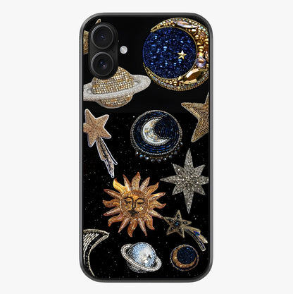 Celestial Gem Constellations Glass Case showing full back design in clean flat view with glossy glass finish.