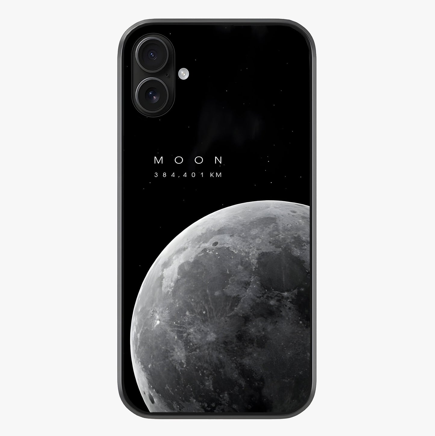 Cosmic Moon Glow Glass Case showing full back design in clean flat view with glossy glass finish.