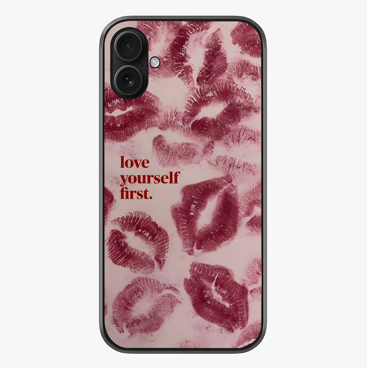 Crimson Kiss Love Glass Case showing full back design in clean flat view with glossy glass finish.