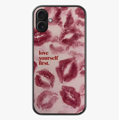 Crimson Kiss Love Glass Case showing full back design in clean flat view with glossy glass finish.