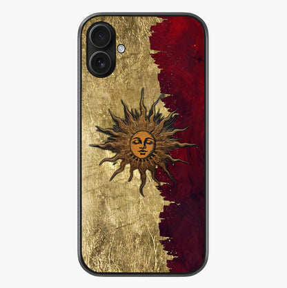 Crimson Sun Majesty Glass Case showing full back design in clean flat view with glossy glass finish.