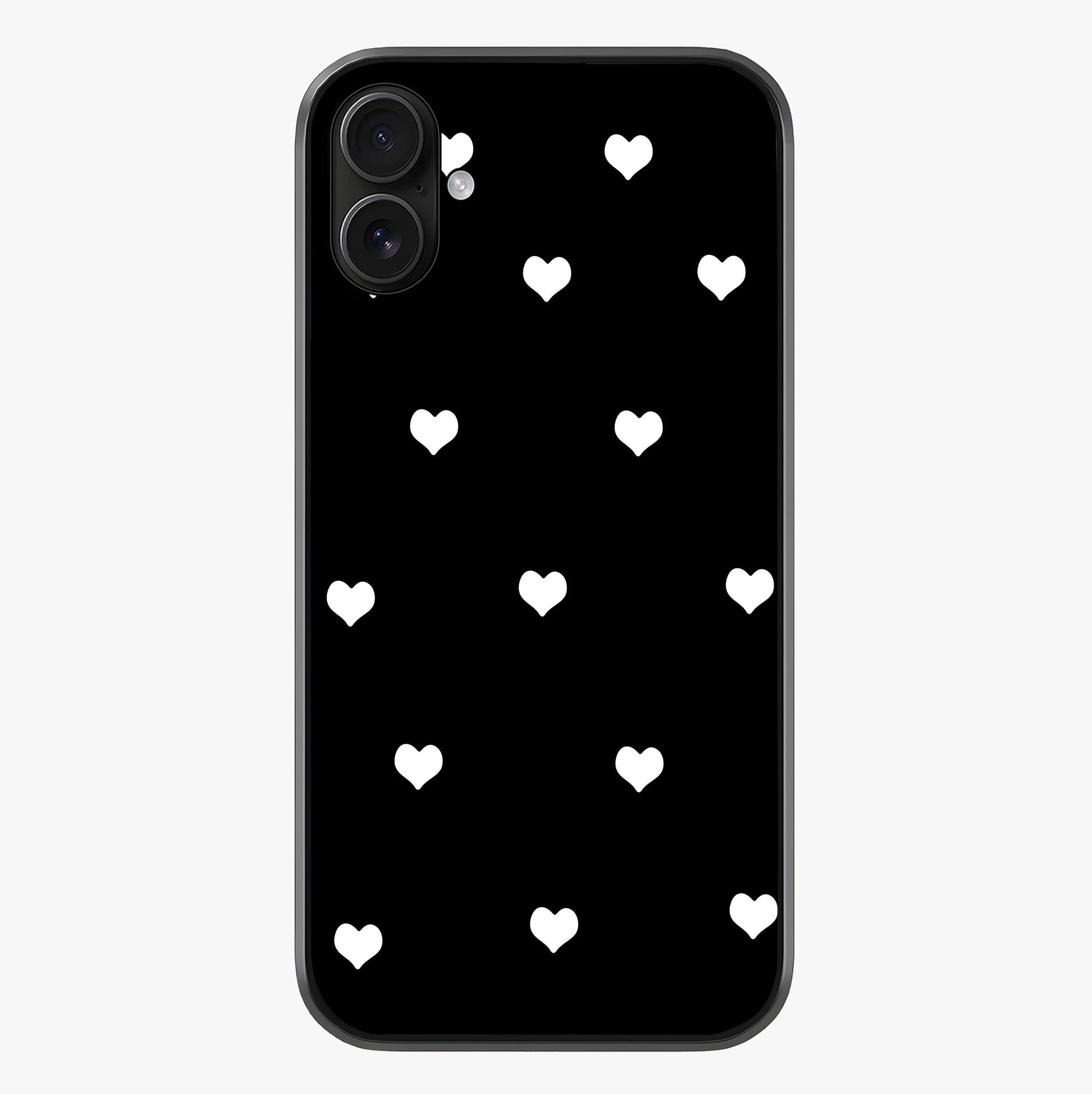 Cute And Simple White Hearts Glass Case showing full back design in clean flat view with glossy glass finish.