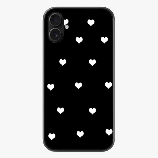 Cute And Simple White Hearts Glass Case showing full back design in clean flat view with glossy glass finish.