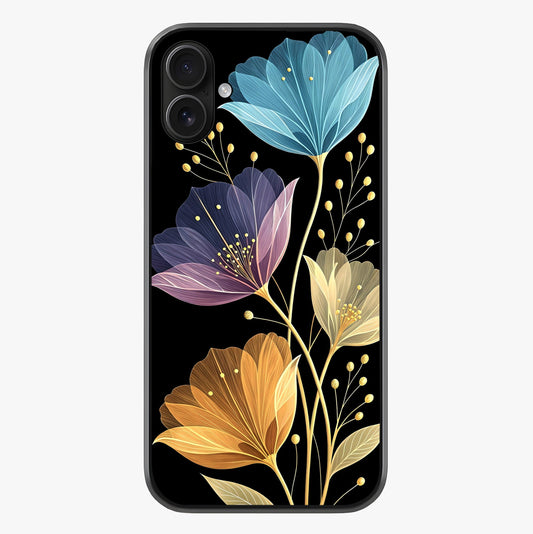 Delicate Multicolor Flowers Glass Case showing full back design in clean flat view with glossy glass finish.