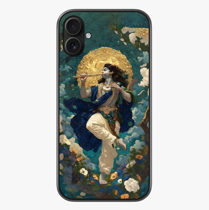Divine Krishna Art Glass Case showing full back design in clean flat view with glossy glass finish.