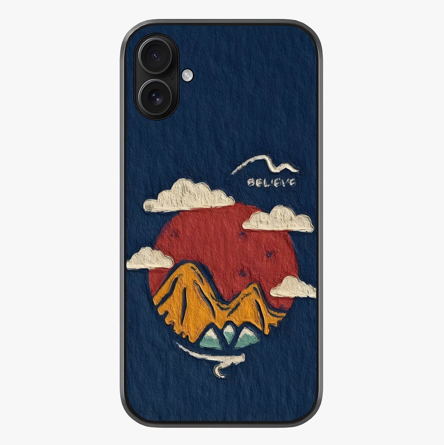 Dream Beyond Mountains Glass Case showing full back design in clean flat view with glossy glass finish.