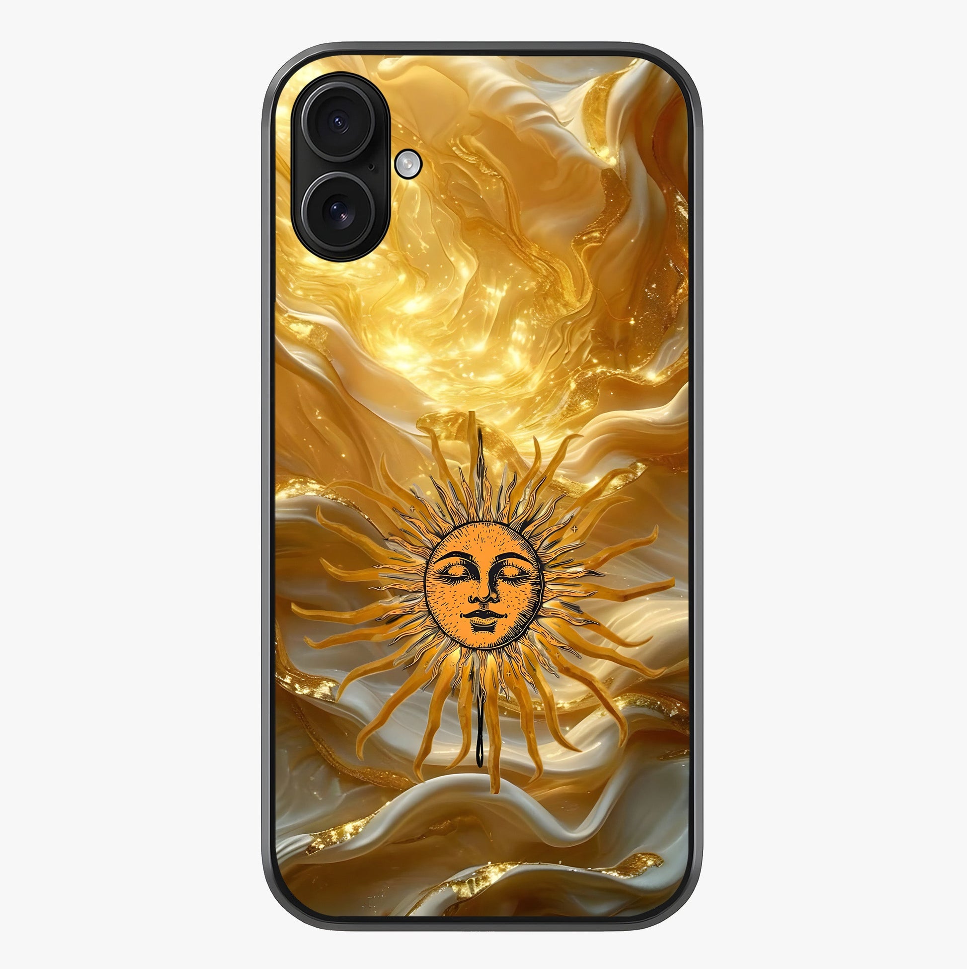 Eternal Golden Glow Glass Case showing full back design in clean flat view with glossy glass finish.
