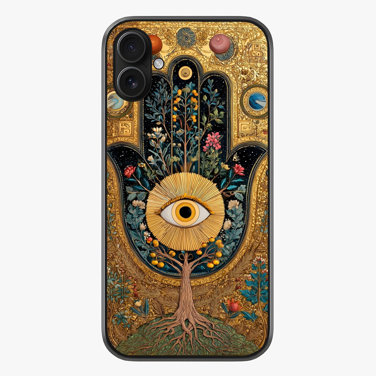 Ethereal Evil Eye Glass Case showing full back design in clean flat view with glossy glass finish.