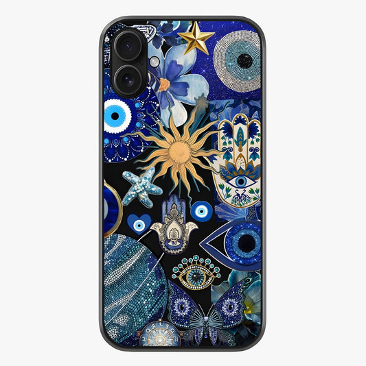 Evil Eye Charm Mix Glass Case showing full back design in clean flat view with glossy glass finish.