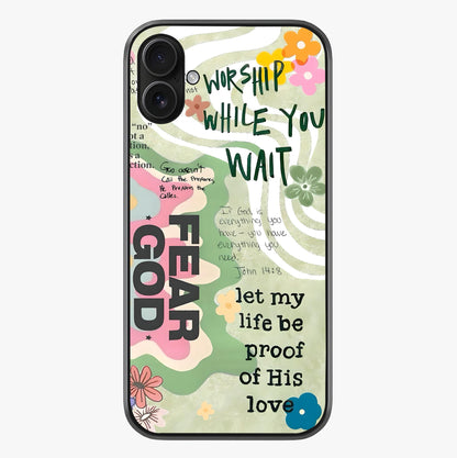 Faith Over Fear Glass Case showing full back design in clean flat view with glossy glass finish.