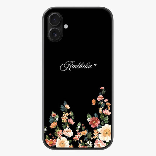 Floral Design With A Custom Personalized Name Glass Case showing full back design in clean flat view with glossy glass finish.