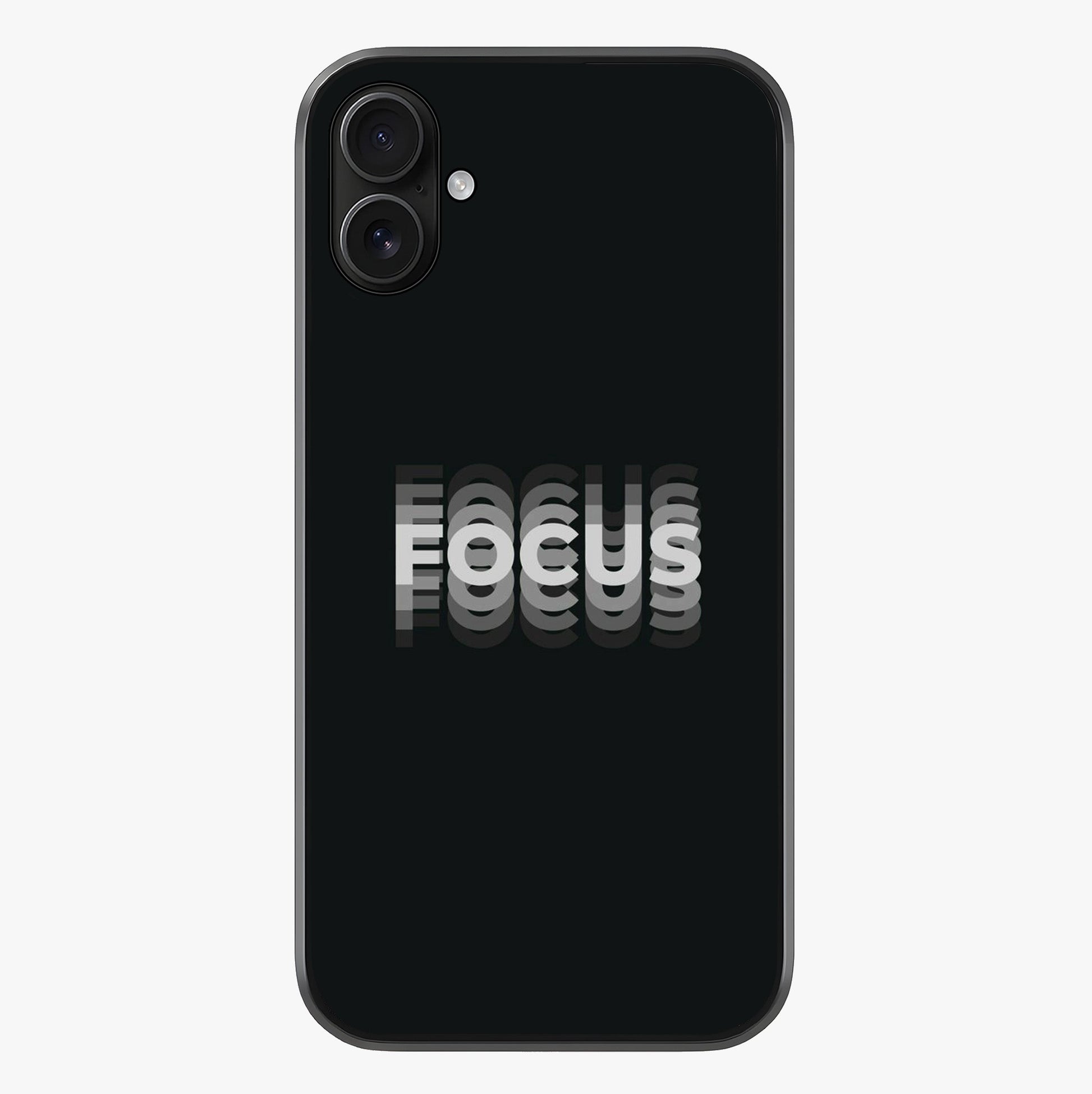 Focus Mode On Glass Case showing full back design in clean flat view with glossy glass finish.