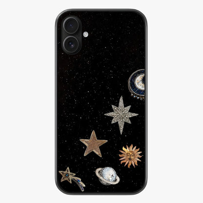 Galactic Charm Glow Glass Case showing full back design in clean flat view with glossy glass finish.
