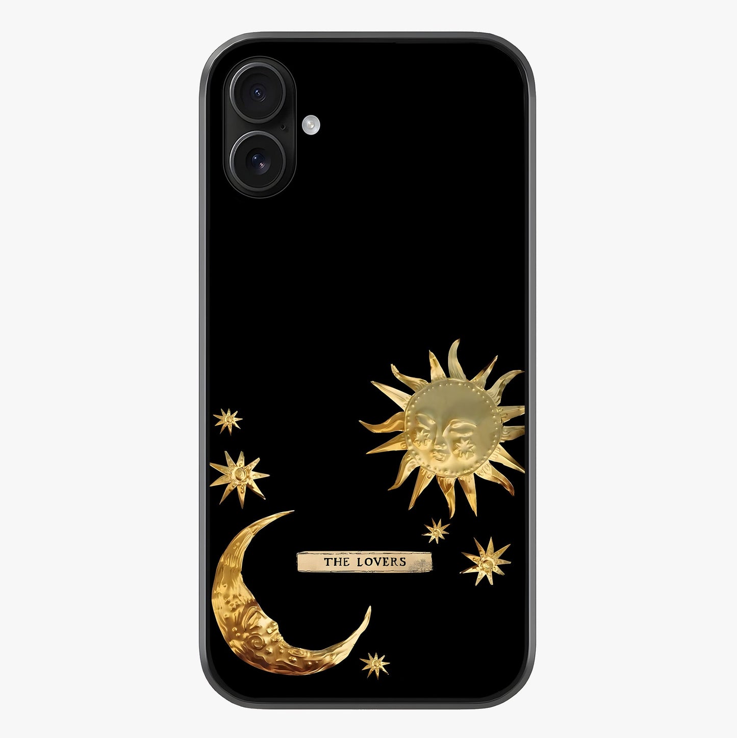 Golden Celestial Charm Glass Case showing full back design in clean flat view with glossy glass finish.