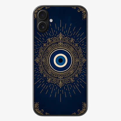 Golden Evil Eye Mandala Glass Case showing full back design in clean flat view with glossy glass finish.