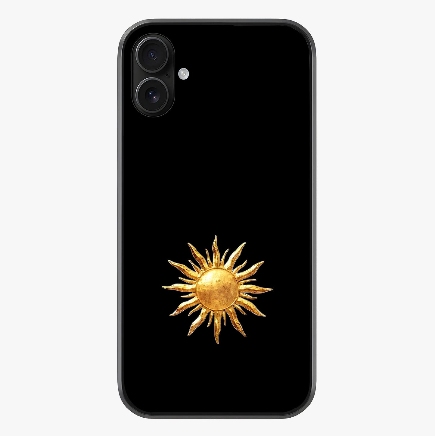 Golden Sun Minimalism Glass Case showing full back design in clean flat view with glossy glass finish.