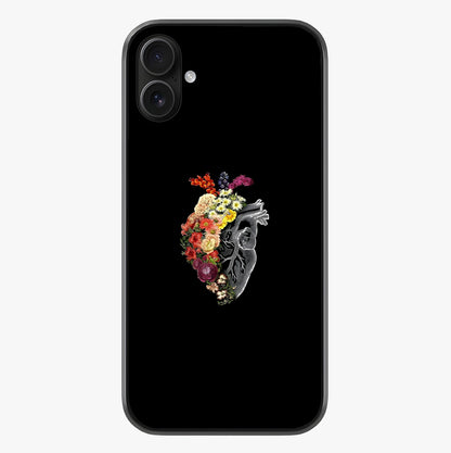 Heart With Flowers Glass Case showing full back design in clean flat view with glossy glass finish.