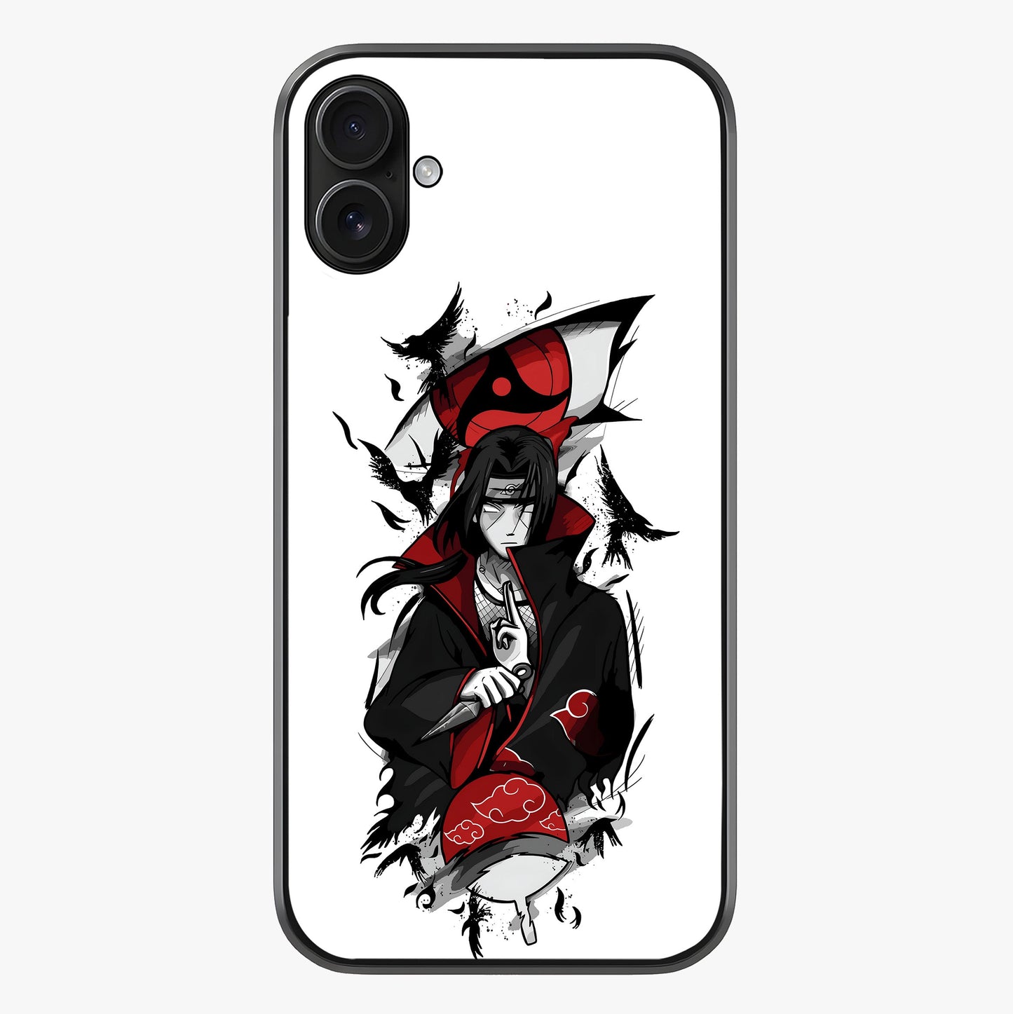 Itachi Sharingan Glass Case showing full back design in clean flat view with glossy glass finish.