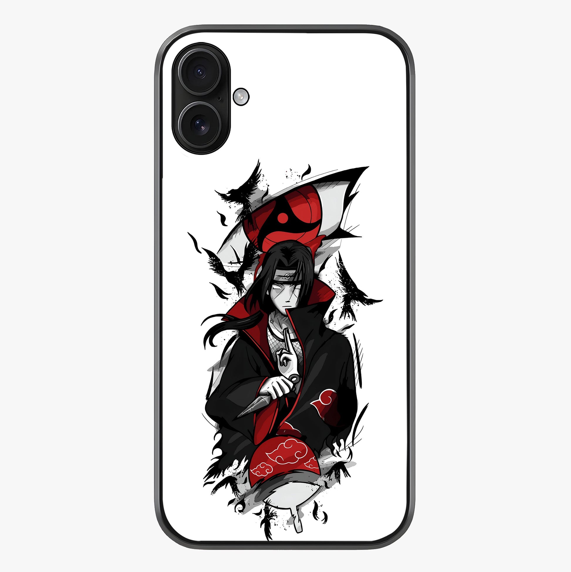 Itachi Sharingan Glass Case showing full back design in clean flat view with glossy glass finish.