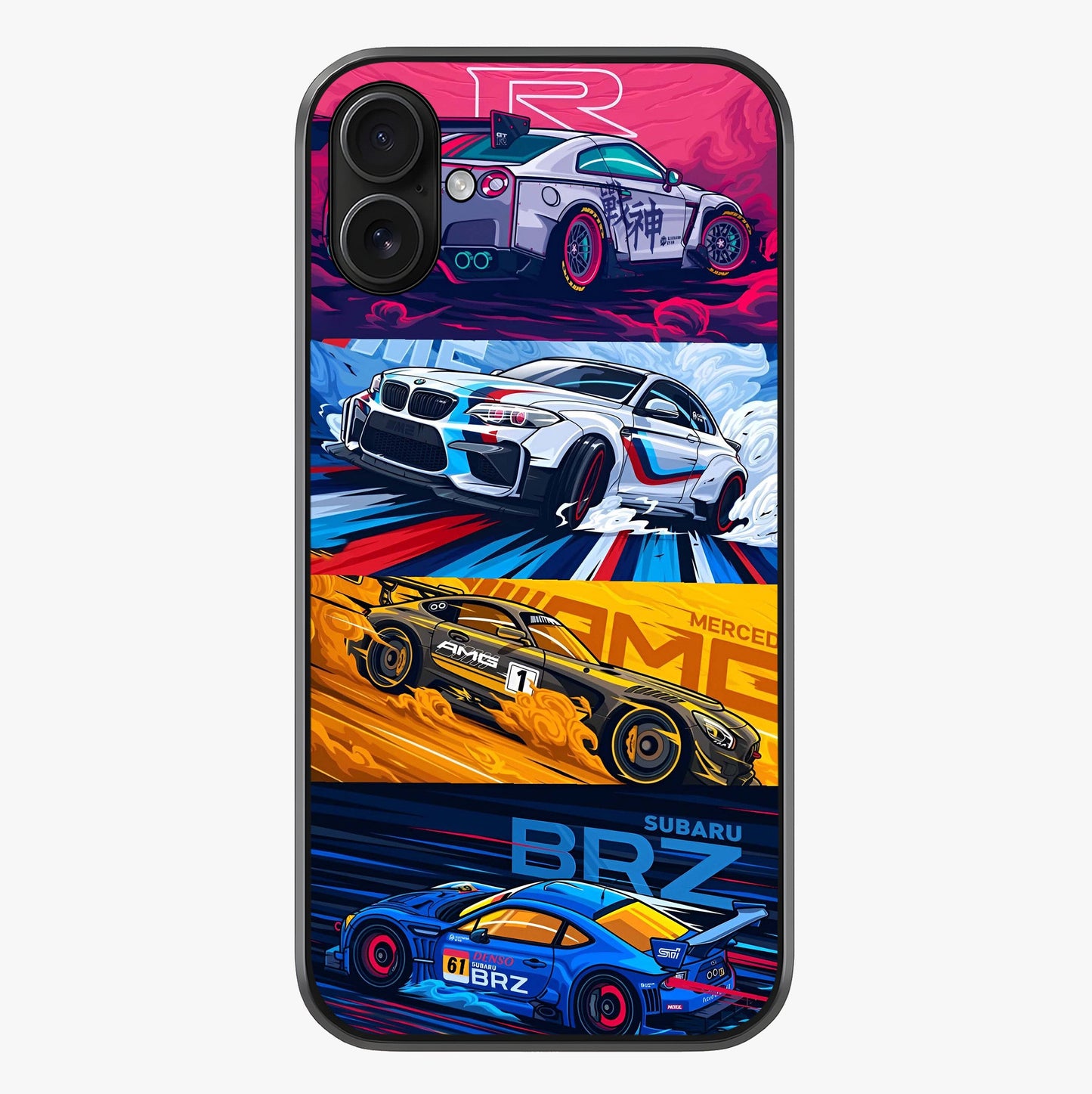Jdm Sports Car Glass Case showing full back design in clean flat view with glossy glass finish.