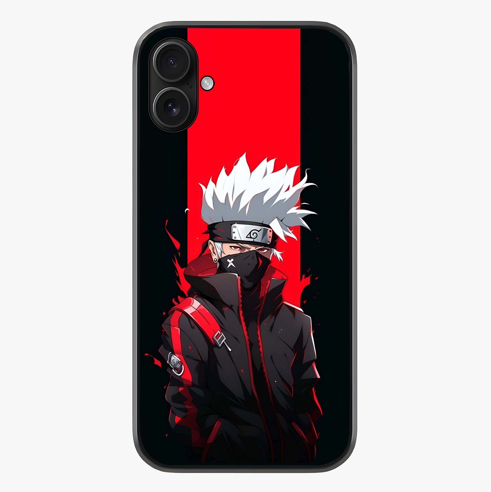 Kakashi Scarlet Shadow Glass Case showing full back design in clean flat view with glossy glass finish.