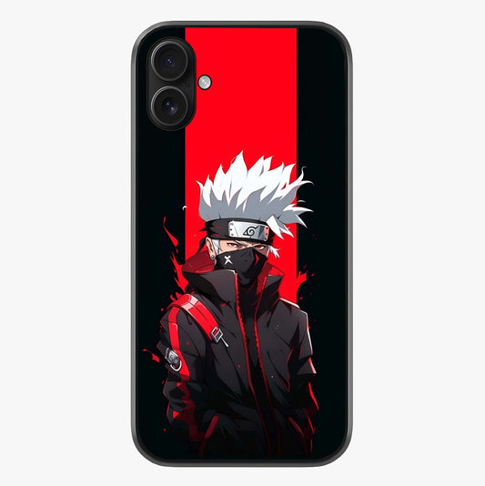 Kakashi Scarlet Shadow Glass Case showing full back design in clean flat view with glossy glass finish.